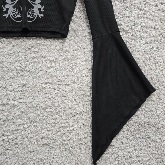 Romwe Shirt Womens Small Black Butterfly Flounce Sleeve Fairy Grunge Gothic Punk - Picture 2 of 10